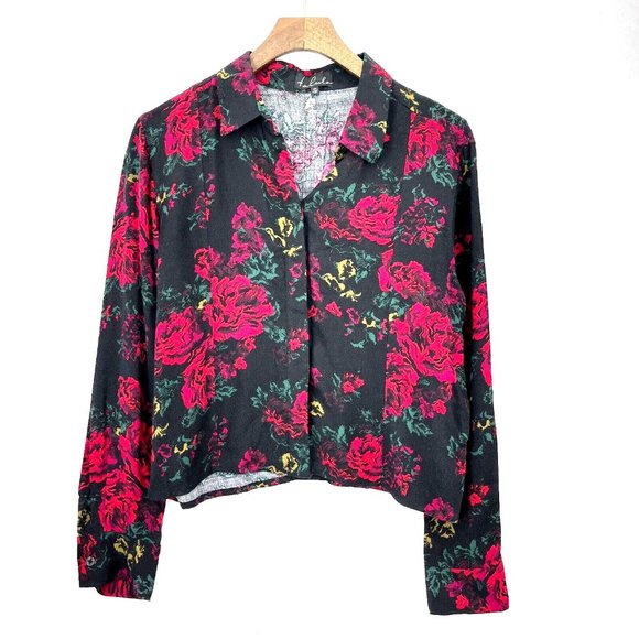 TALULAH Tops - TALULA Floral Long Sleeve Black Shirt Size XS